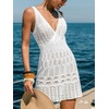 CUPSHE Women’s Swimsuit Cover Up V Neck Crochet Summer Mini Beach Cover Ups Dress for Swimwear(White)