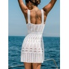 CUPSHE Women’s Swimsuit Cover Up V Neck Crochet Summer Mini Beach Cover Ups Dress for Swimwear(White)