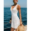CUPSHE Women’s Swimsuit Cover Up V Neck Crochet Summer Mini Beach Cover Ups Dress for Swimwear(White)