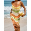 CUPSHE Women’s Swimsuit Coverup Crochet Sleeveless Bathing Suit Cover Up Mini Beach Dress for Swimwear(Colorful Striped)