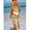 CUPSHE Women’s Swimsuit Coverup Crochet Sleeveless Bathing Suit Cover Up Mini Beach Dress for Swimwear(Colorful Striped)