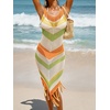 CUPSHE Women’s Swimsuit Coverup Crochet Sleeveless Bathing Suit Cover Up Mini Beach Dress for Swimwear(Colorful Striped)