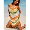 CUPSHE Women’s Swimsuit Coverup Crochet Sleeveless Bathing Suit Cover Up Mini Beach Dress for Swimwear(Colorful Striped)