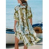 CUPSHE Womens Swimsuit Coverup Kimono Plunging V Half Sleeve Kimono Beach Cover Up Dress(Cyan Patterned)