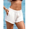 CUPSHE Womens Swimsuit Coverup Shorts High Waist Drawstring Casual Beach Cover Ups Shorts with Pockets(White)