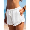 CUPSHE Womens Swimsuit Coverup Shorts High Waist Drawstring Casual Beach Cover Ups Shorts with Pockets(White)