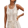 CUPSHE Women Crochet Coverup Tops Sleeveless Scalloped Cropped Beach Coverup Top(Beige)