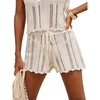 CUPSHE Women Crochet Swimsuit Cover Ups Shorts Drawstring Hollow Out Beach Coverup Shorts(Beige)