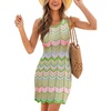 CUPSHE Women Crochet Swimsuit Cover Ups Sleeveless Striped Knit Beach Coverup Dresses(Green-pink)