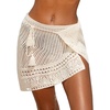 CUPSHE Women’s Crochet Coverup Skirt Self Tie Knit Mini Wrap Skirt Cover Ups for Swimwear(Beige)