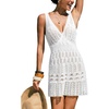 CUPSHE Women’s Swimsuit Cover Up V Neck Crochet Summer Mini Beach Cover Ups Dress for Swimwear(White)
