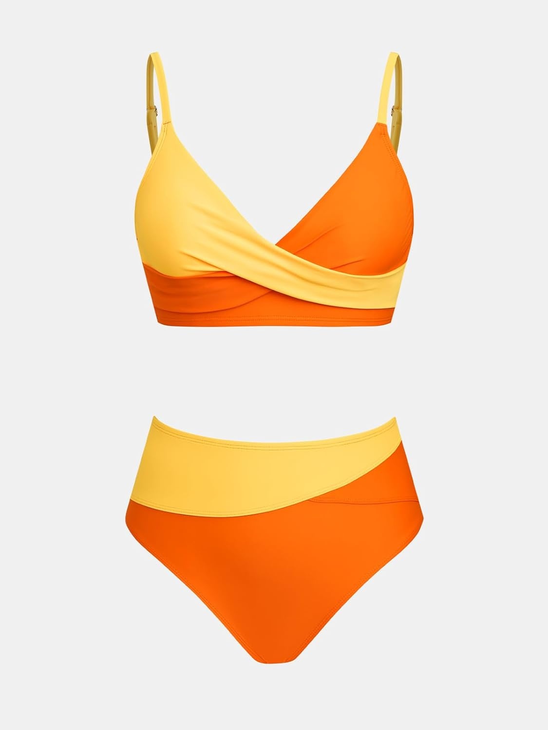 imageCUPSHE Womens Bikini Sets Two Piece Swimsuit High Waisted V Neck Twist Front Adjustable Spaghetti Straps Bathing SuitOrangeYellow