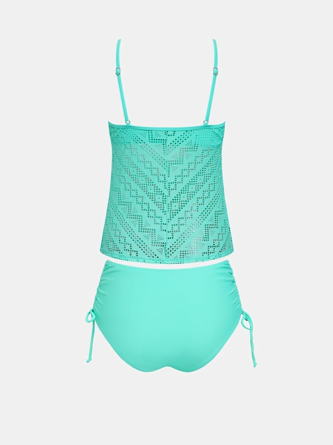 imageCUPSHE Womens Tankini Sets Two Piece V Neck Mesh Swimsuit Bathing Suit Adjustable Spaghetti Straps Side TieMint Green