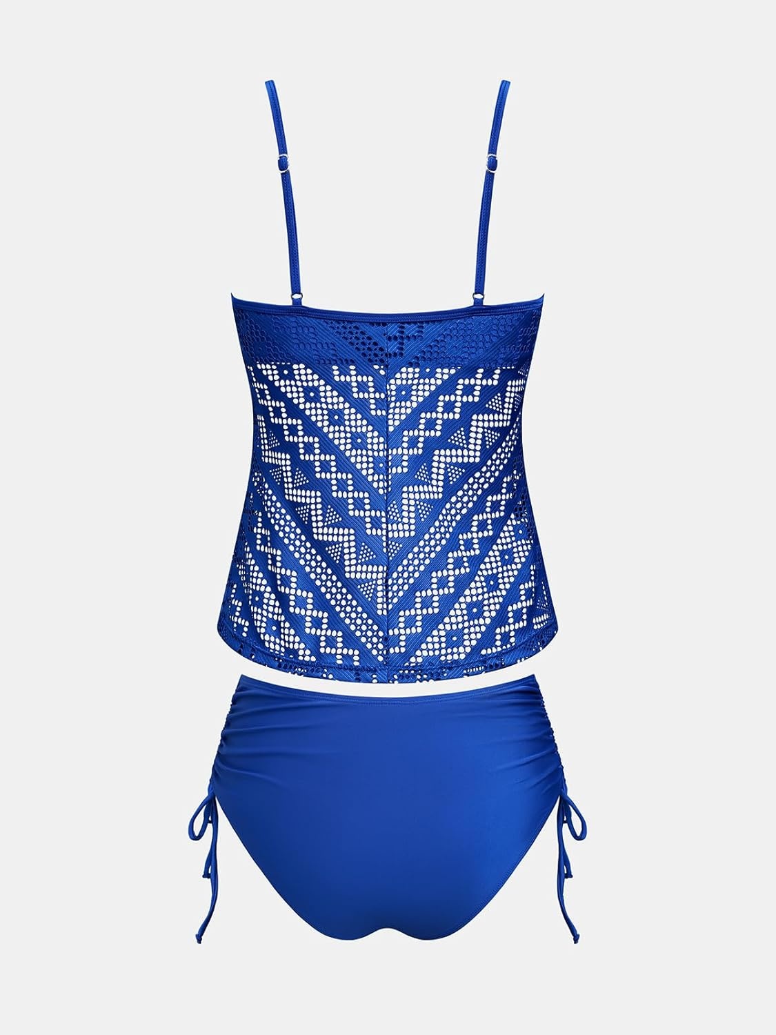 imageCUPSHE Womens Tankini Sets Two Piece V Neck Mesh Swimsuit Bathing Suit Adjustable Spaghetti Straps Side TieRoyal Blue