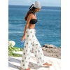 CUPSHE Women Wide Leg Beach Pants Tropical Floral Plus Size Pants with Pockets Vacation Casual Dressy(Beige)