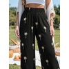 CUPSHE Women Wide Leg Beach Pants Tropical Floral Plus Size Pants with Pockets Vacation Casual Dressy(Black-3)