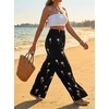 CUPSHE Women Wide Leg Beach Pants Tropical Floral Plus Size Pants with Pockets Vacation Casual Dressy(Black-3)