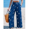 CUPSHE Women Wide Leg Beach Pants Tropical Floral Plus Size Pants with Pockets Vacation Casual Dressy(Blue-3)