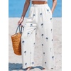 CUPSHE Women Wide Leg Beach Pants Tropical Floral Plus Size Pants with Pockets Vacation Casual Dressy(White-3)