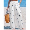 CUPSHE Women Wide Leg Beach Pants Tropical Floral Plus Size Pants with Pockets Vacation Casual Dressy(White-3)