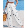CUPSHE Women Wide Leg Beach Pants Tropical Floral Plus Size Pants with Pockets Vacation Casual Dressy(White-3)