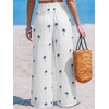 CUPSHE Women Wide Leg Beach Pants Tropical Floral Plus Size Pants with Pockets Vacation Casual Dressy(White-3)
