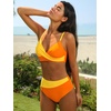 CUPSHE Women’s Bikini Sets Two Piece Swimsuit High Waisted V Neck Twist Front Adjustable Spaghetti Straps Bathing Suit(Orange/Yellow)