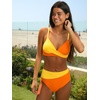CUPSHE Women’s Bikini Sets Two Piece Swimsuit High Waisted V Neck Twist Front Adjustable Spaghetti Straps Bathing Suit(Orange/Yellow)