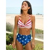 CUPSHE Women’s Bikini Sets Two Piece Swimsuit High Waisted V Neck Twist Front Adjustable Spaghetti Straps Bathing Suit(White/Red/Blue)