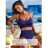 CUPSHE Women’s High Waisted Bikini Sets Two Piece Swimsuit Sporty Athletic Bathing Suit Adjustable Straps Textured(Navy Blue)