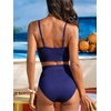 CUPSHE Women’s High Waisted Bikini Sets Two Piece Swimsuit Sporty Athletic Bathing Suit Adjustable Straps Textured(Navy Blue)
