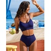 CUPSHE Women’s High Waisted Bikini Sets Two Piece Swimsuit Sporty Athletic Bathing Suit Adjustable Straps Textured(Navy Blue)