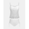 CUPSHE Women’s Tankini Sets Two Piece V Neck Mesh Swimsuit Bathing Suit Adjustable Spaghetti Straps Side Tie(Cream White)