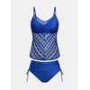 CUPSHE Women’s Tankini Sets Two Piece V Neck Mesh Swimsuit Bathing Suit Adjustable Spaghetti Straps Side Tie(Royal Blue)