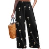 CUPSHE Women Wide Leg Beach Pants Tropical Floral Plus Size Pants with Pockets Vacation Casual Dressy(Black-3)