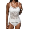 CUPSHE Women’s Tankini Sets Two Piece V Neck Mesh Swimsuit Bathing Suit Adjustable Spaghetti Straps Side Tie(Cream White)