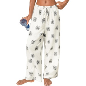 CUPSHE Women Wide Leg Beach Pants Tropical Floral Plus Size Pants with Pockets Vacation Casual Dressy(Beige)