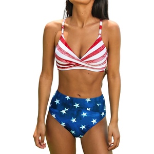 CUPSHE Women’s Bikini Sets Two Piece Swimsuit High Waisted V Neck Twist Front Adjustable Spaghetti Straps Bathing Suit(White/Red/Blue)