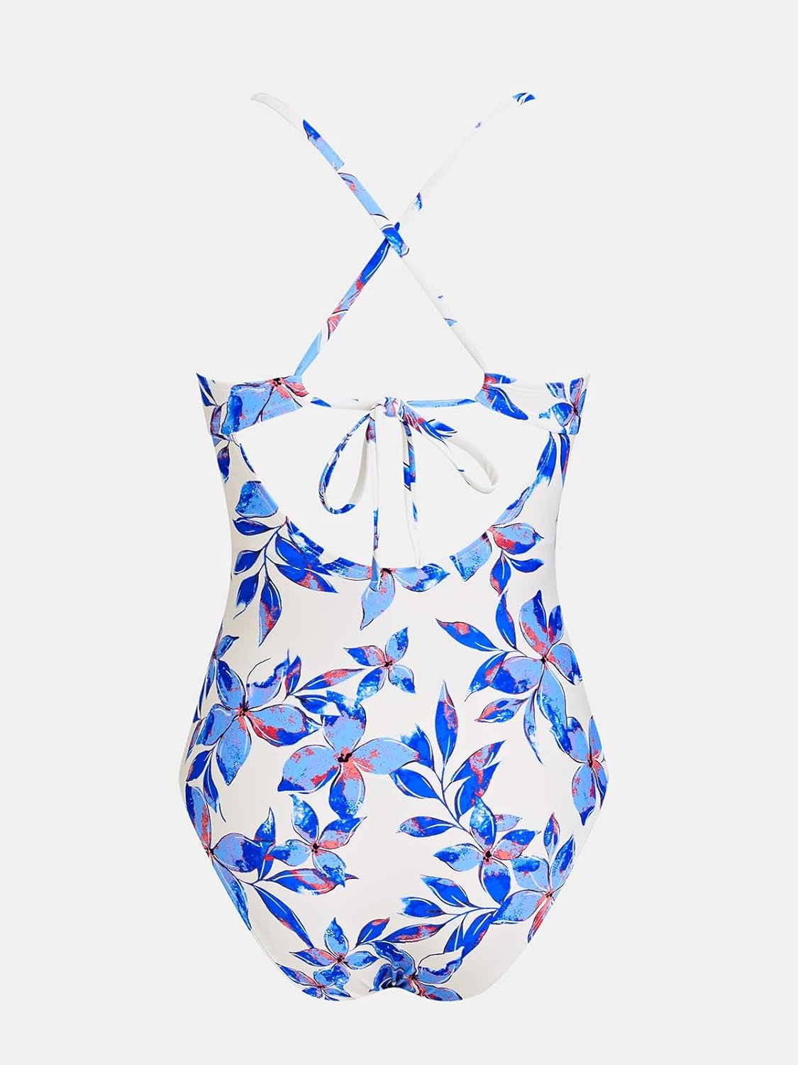 image:imageCUPSHE Womens One Piece Swimsuit Plunging V Neck Shell Stitch Bathing Suit Self Tie Adjustable Cutouts SwimwearAzure BlueFloral