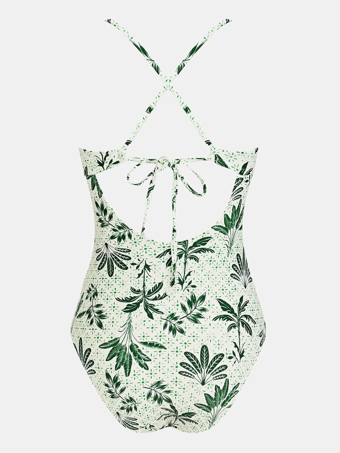 image:imageCUPSHE Womens One Piece Swimsuit Plunging V Neck Shell Stitch Bathing Suit Self Tie Adjustable Cutouts SwimwearEmerald GreenLeaf