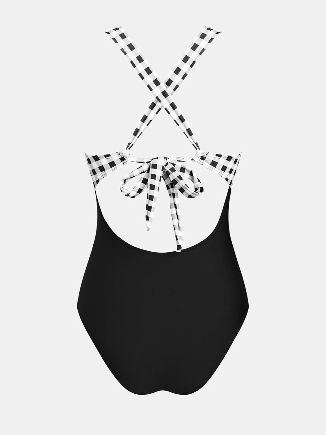 image:imageCUPSHE Womens One Piece Swimsuit Tummy Control Deep V Neck Double Straps Crisscross Back Tie Bathing SuitBlackGingham