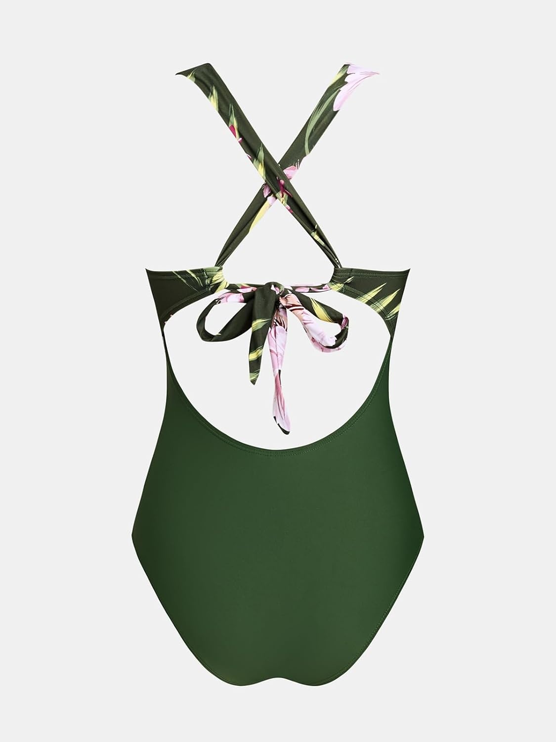 image:imageCUPSHE Womens One Piece Swimsuit Tummy Control Deep V Neck Double Straps Crisscross Back Tie Bathing SuitOlive GreenFloral