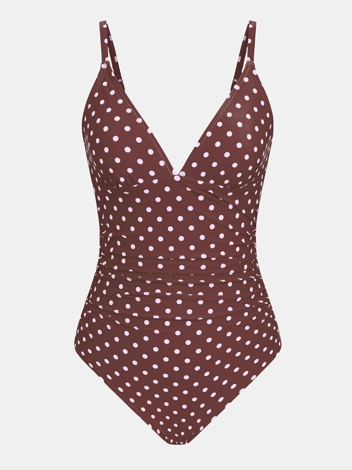 image:imageCUPSHE Womens One Piece Swimsuit Tummy Control V Neck Bathing SuitsBrownPink Polka Dots
