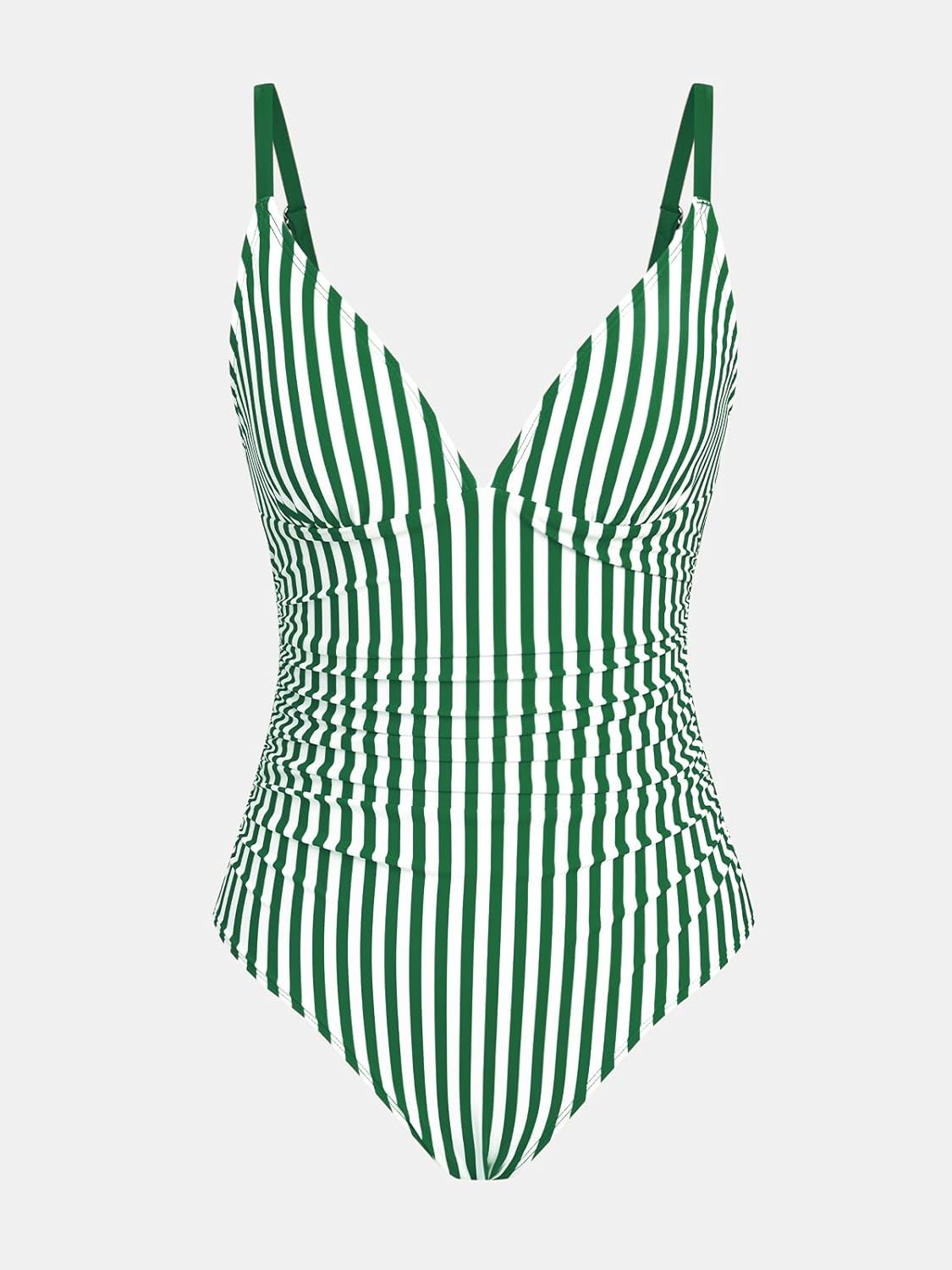 image:imageCUPSHE Womens One Piece Swimsuit Tummy Control V Neck Bathing SuitsGreen Striped