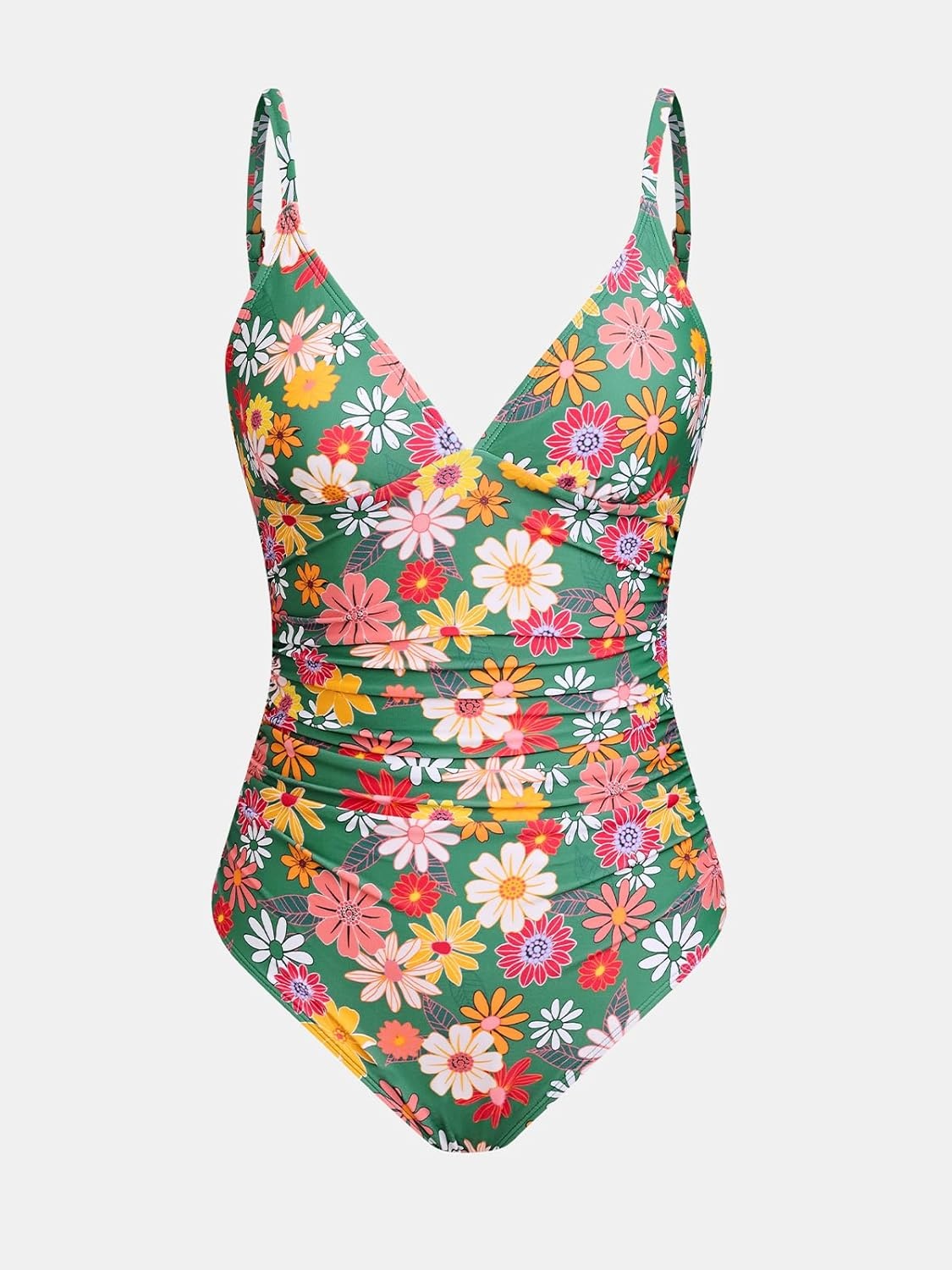image:imageCUPSHE Womens One Piece Swimsuit Tummy Control V Neck Bathing SuitsGreenRed Floral