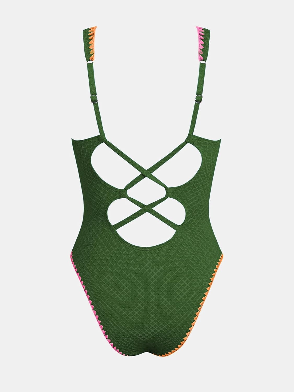 image:imageCUPSHE Womens One Piece Swimsuit Tummy Control V Neck Cutout Bathing Suit Crisscross Back Textured Cheeky BottomOlive Green