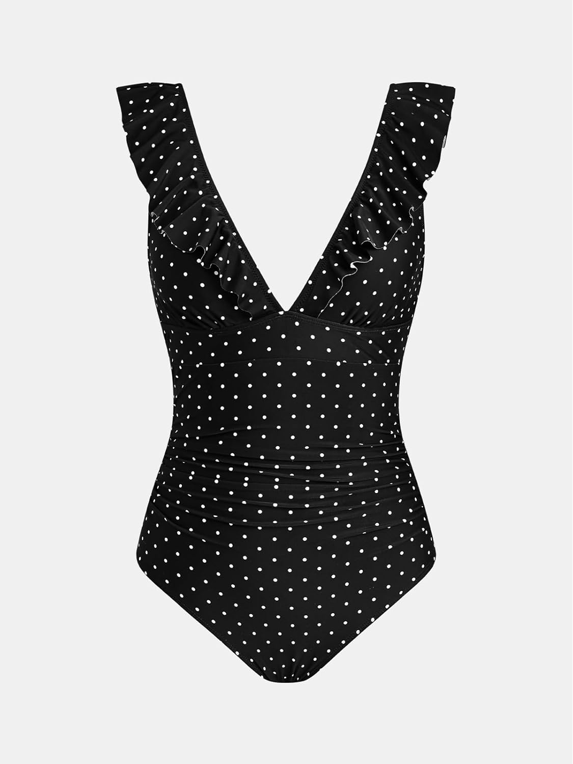 image:imageCUPSHE Womens Ruffled One Piece Swimsuit V Neck Lace UpBlackPolka Dot
