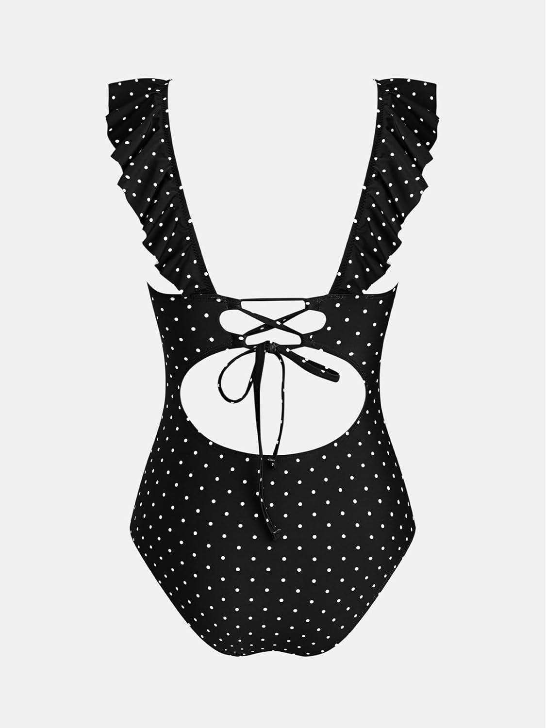 image:imageCUPSHE Womens Ruffled One Piece Swimsuit V Neck Lace UpBlackPolka Dot