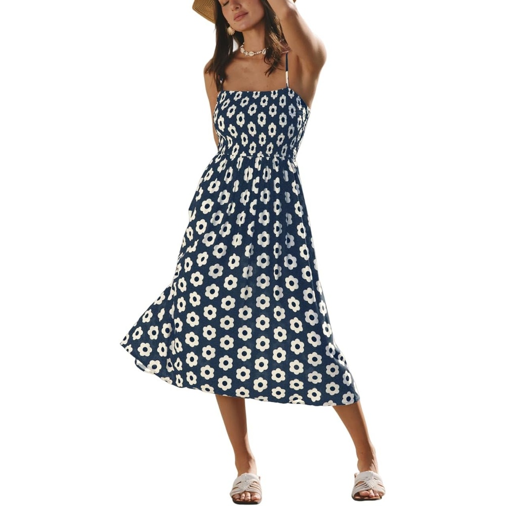 image:imageCUPSHE Womens Summer Dresses Floral Sleeveless Square Neck Spaghetti Straps Cute Midi DressNavy