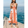CUPSHE Boho Summer Womens Maxi Dress 2026 Spaghetti Strap V Neck Floral Beach Slit A-Line Flowy Sundress Vacation Resort Wear(Burnt Orange)